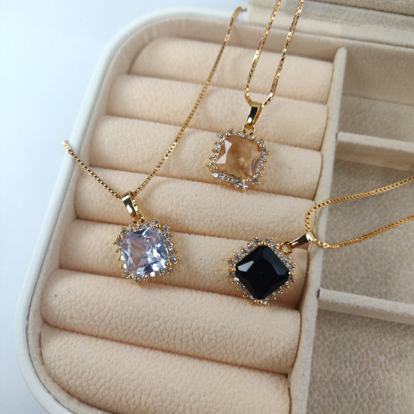 Square Cut Zircon Pendant Necklace