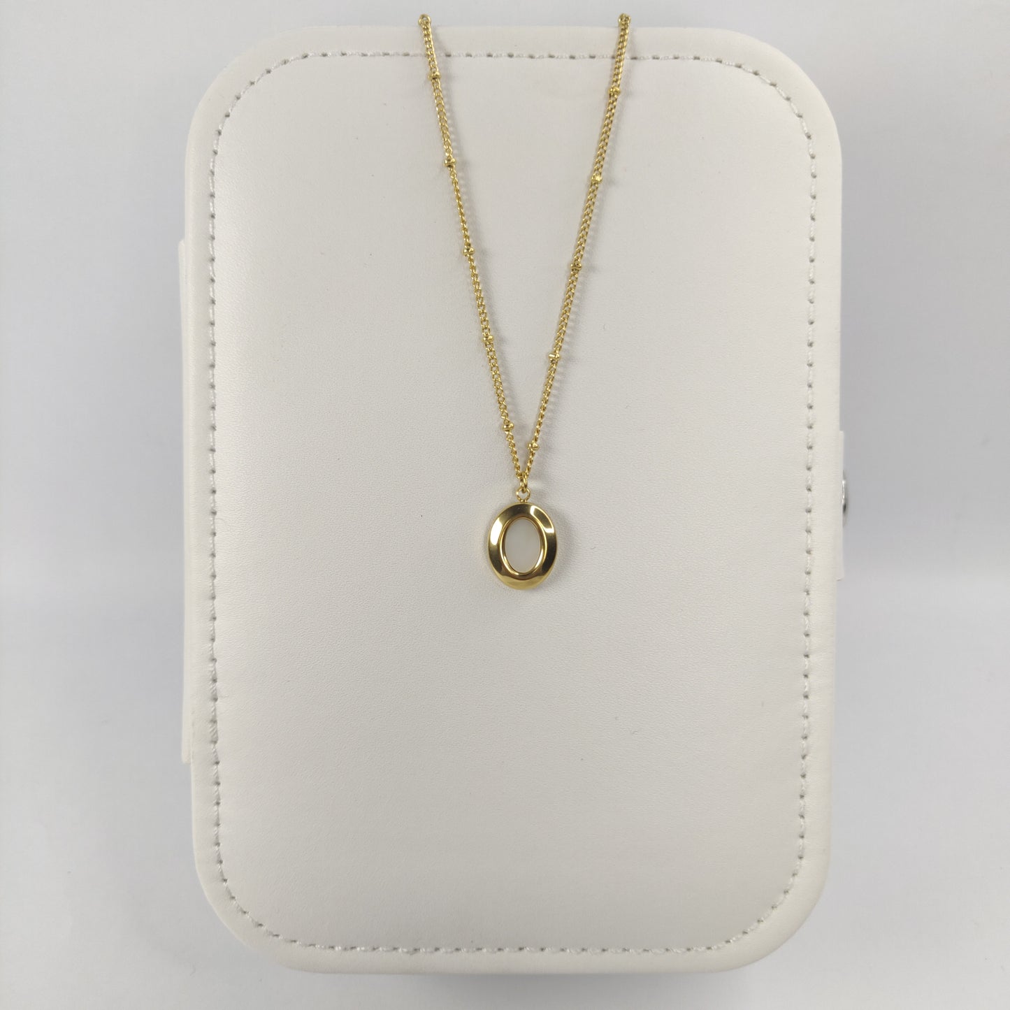 Elegant White Oval Bezel Necklace