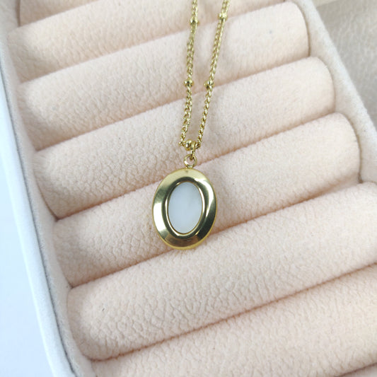 Elegant White Oval Bezel Necklace