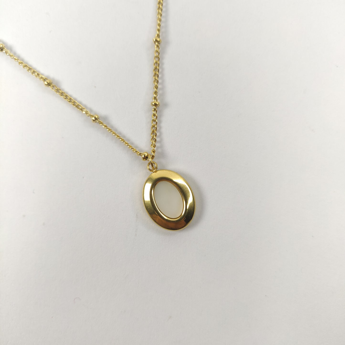 Elegant White Oval Bezel Necklace