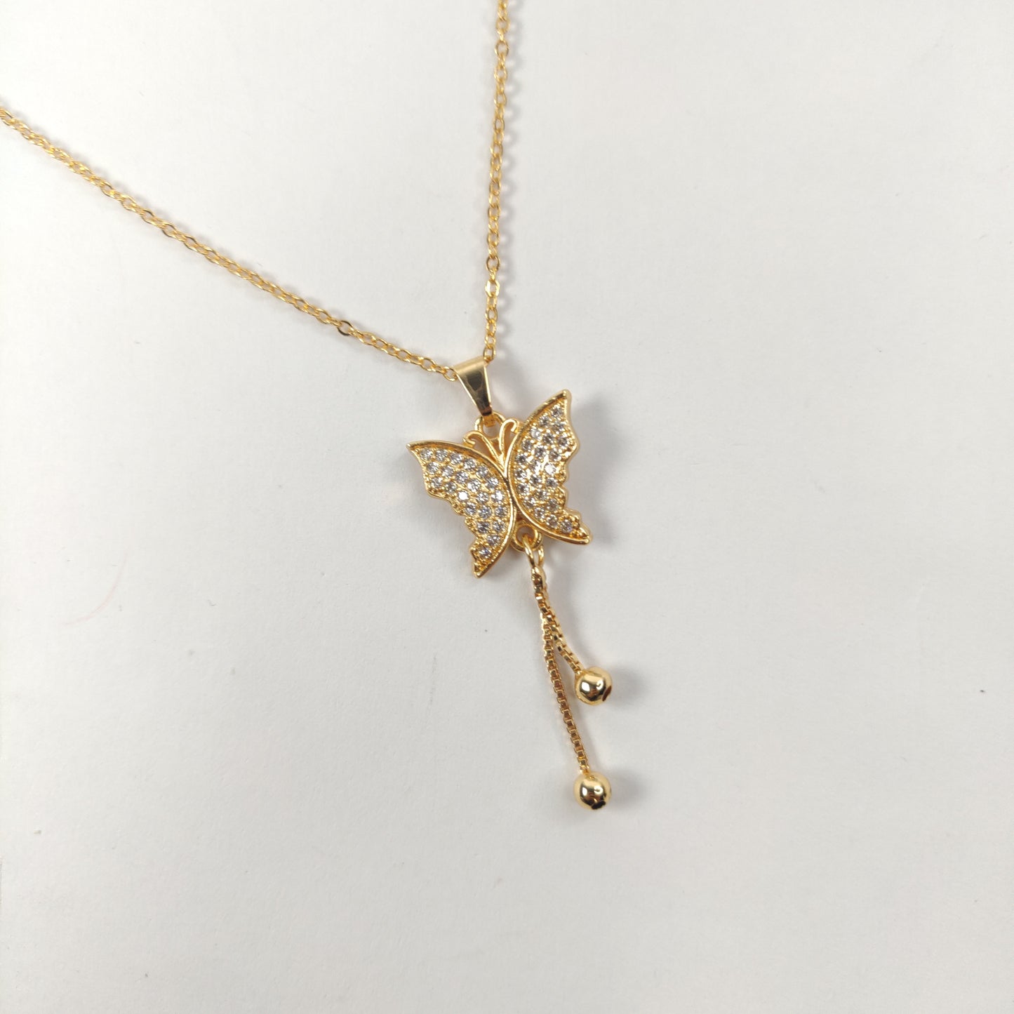 Crystal Butterfly Pendant Necklace with Chain Drop