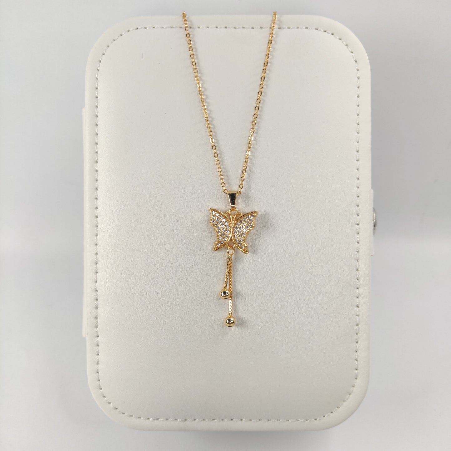 Crystal Butterfly Pendant Necklace with Chain Drop