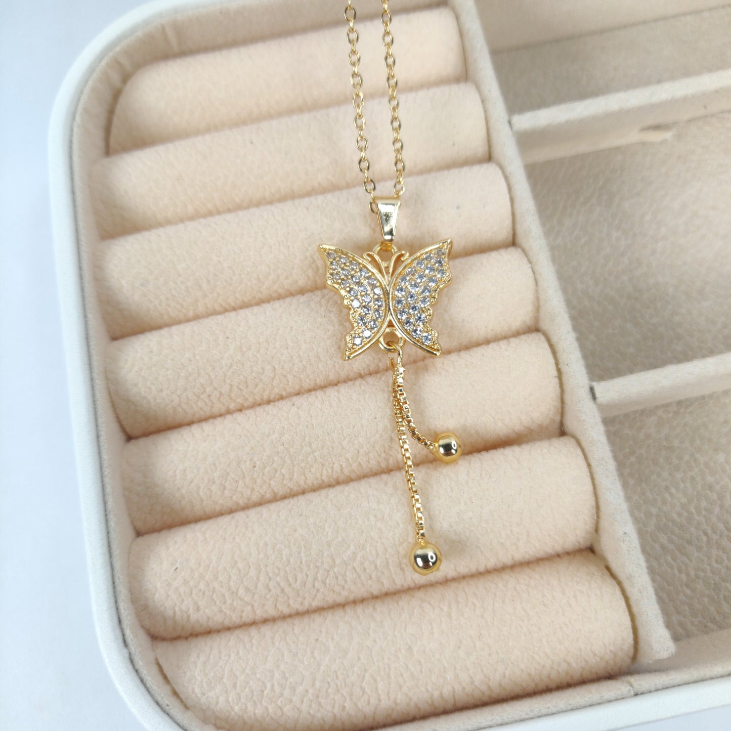 Crystal Butterfly Pendant Necklace with Chain Drop