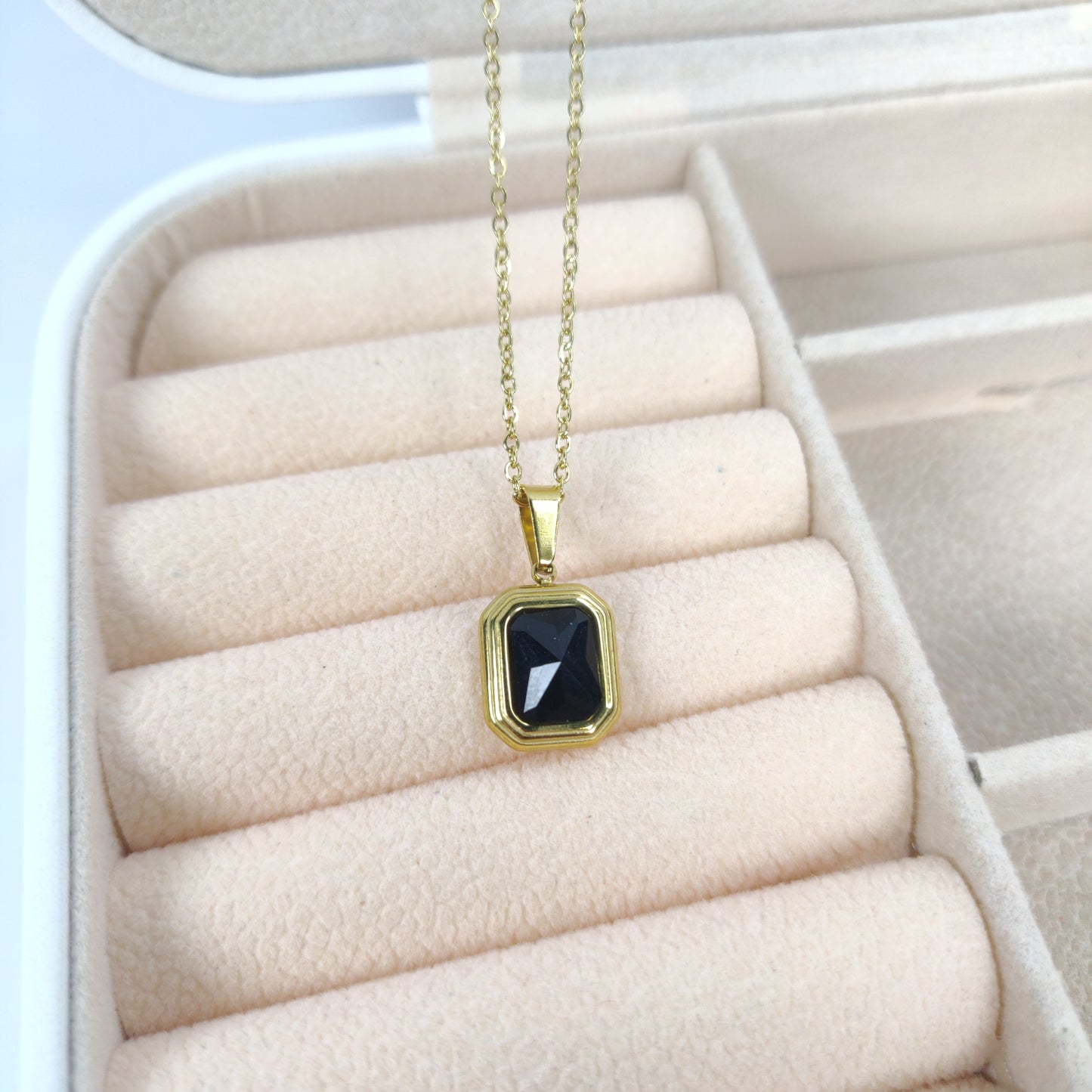 Rectangular Black Zircon Necklace