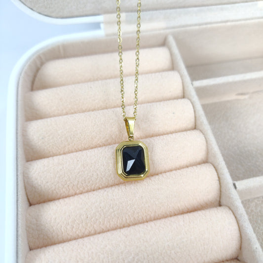 Rectangular Black Zircon Necklace