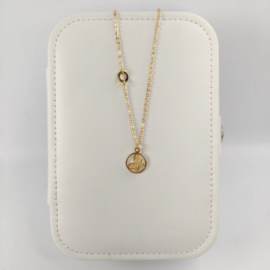 Delicate Golden Butterfly Necklace with Circular Pendant