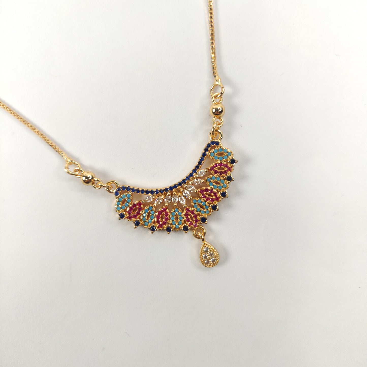 Gold-Toned Necklace with Colorful Gemstone Pendant