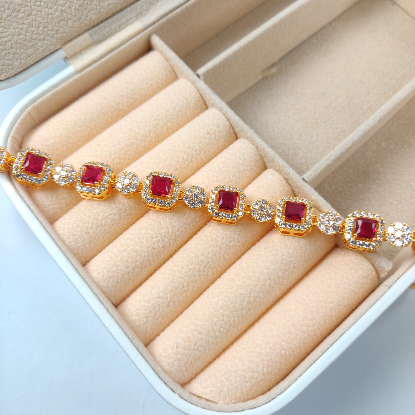 Elegant Golden Ruby Red Bracelet