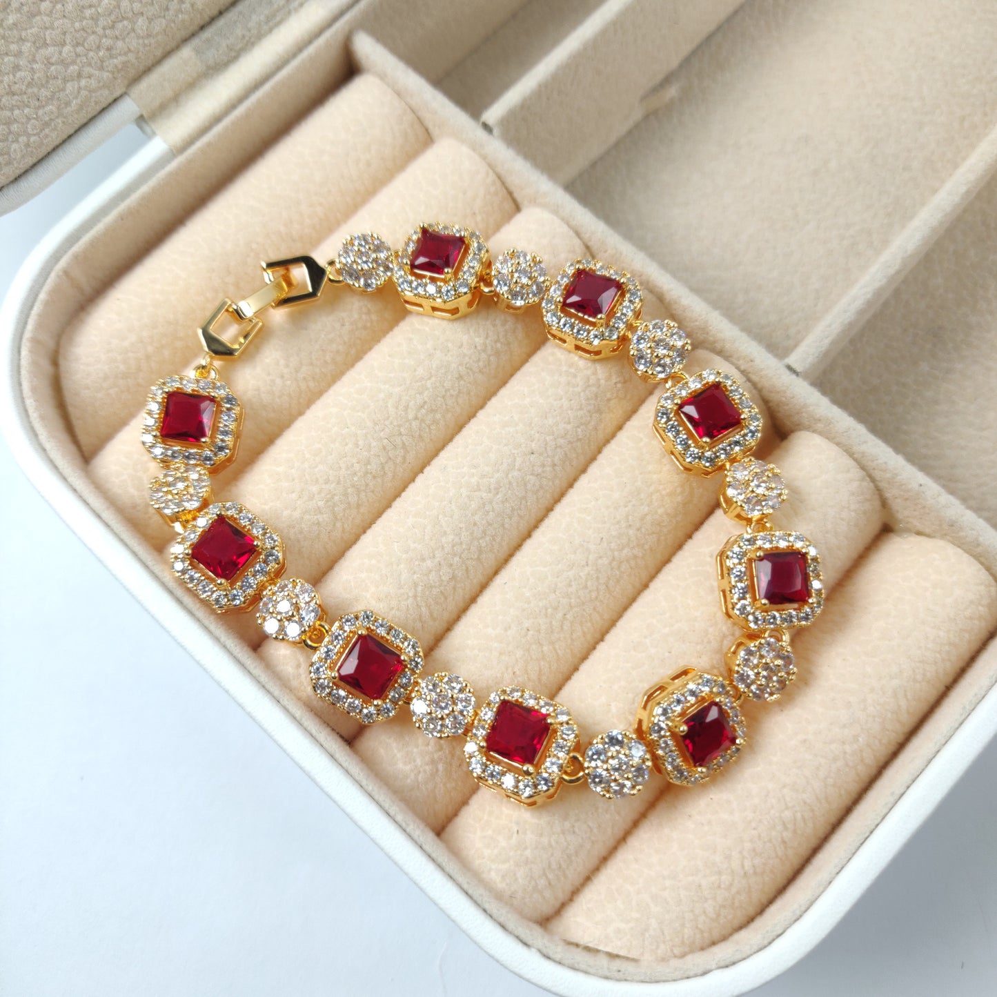 Elegant Golden Ruby Red Bracelet