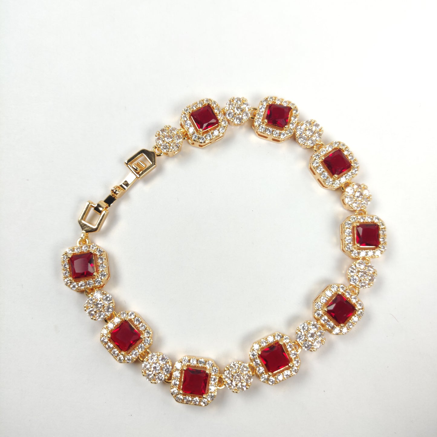 Elegant Golden Ruby Red Bracelet