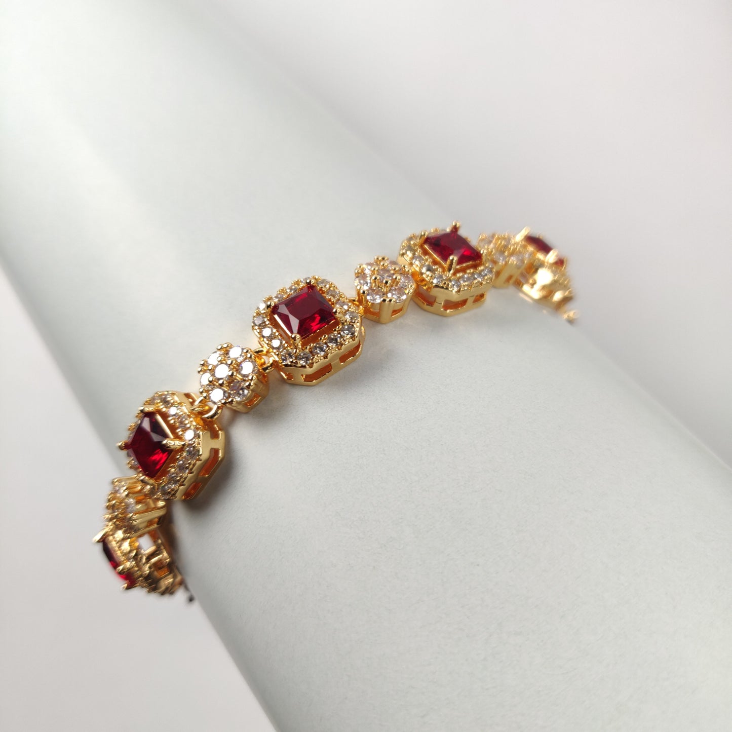 Elegant Golden Ruby Red Bracelet