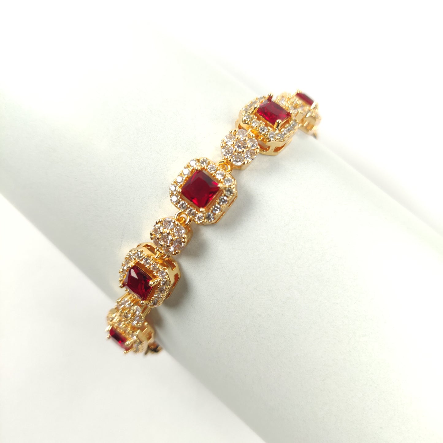 Elegant Golden Ruby Red Bracelet