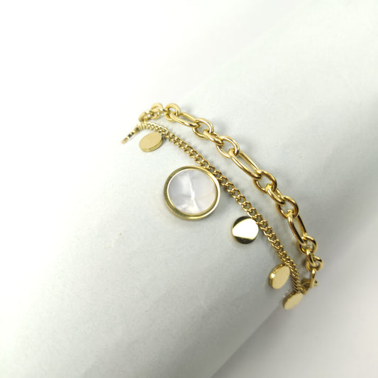 Gold-Plated Double Layered Bracelet with Mother-of-Pearl Charms