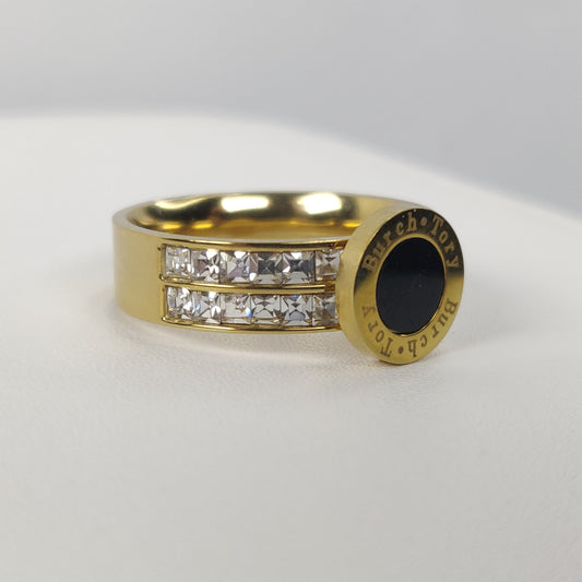 Dual-Band Gold-Plated Ring with Gemstones