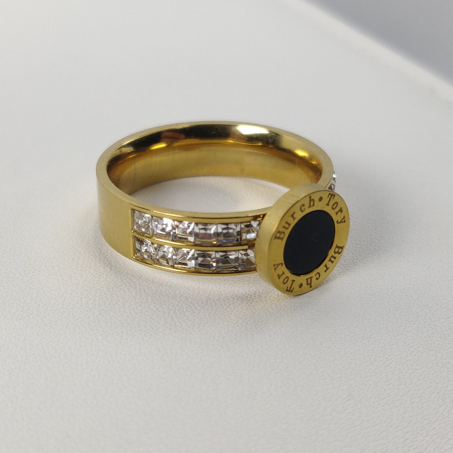 Dual-Band Gold-Plated Ring with Gemstones