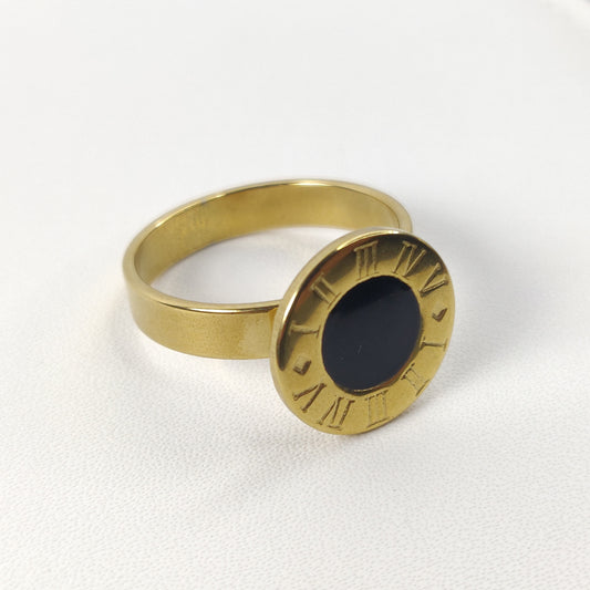 Stainless Steel Ring with Black Enamel