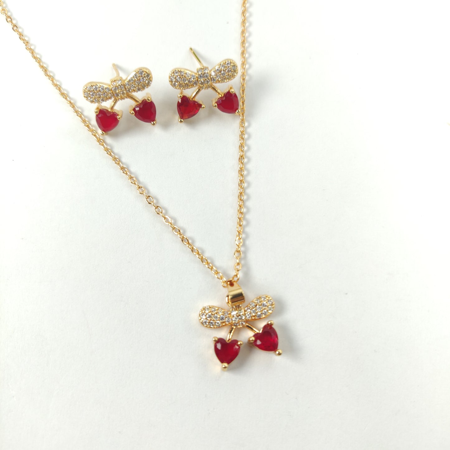 Sparkling Cherry Gemstone Necklace and Earring Set