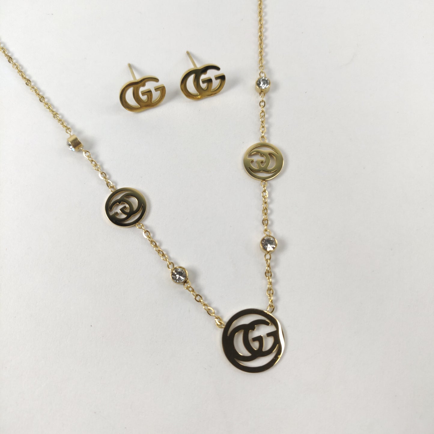 Gucci-Inspired Stainless Steel Pendant Set with Zircon Accents