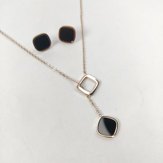 Square Pendant Necklace and Earrings Set