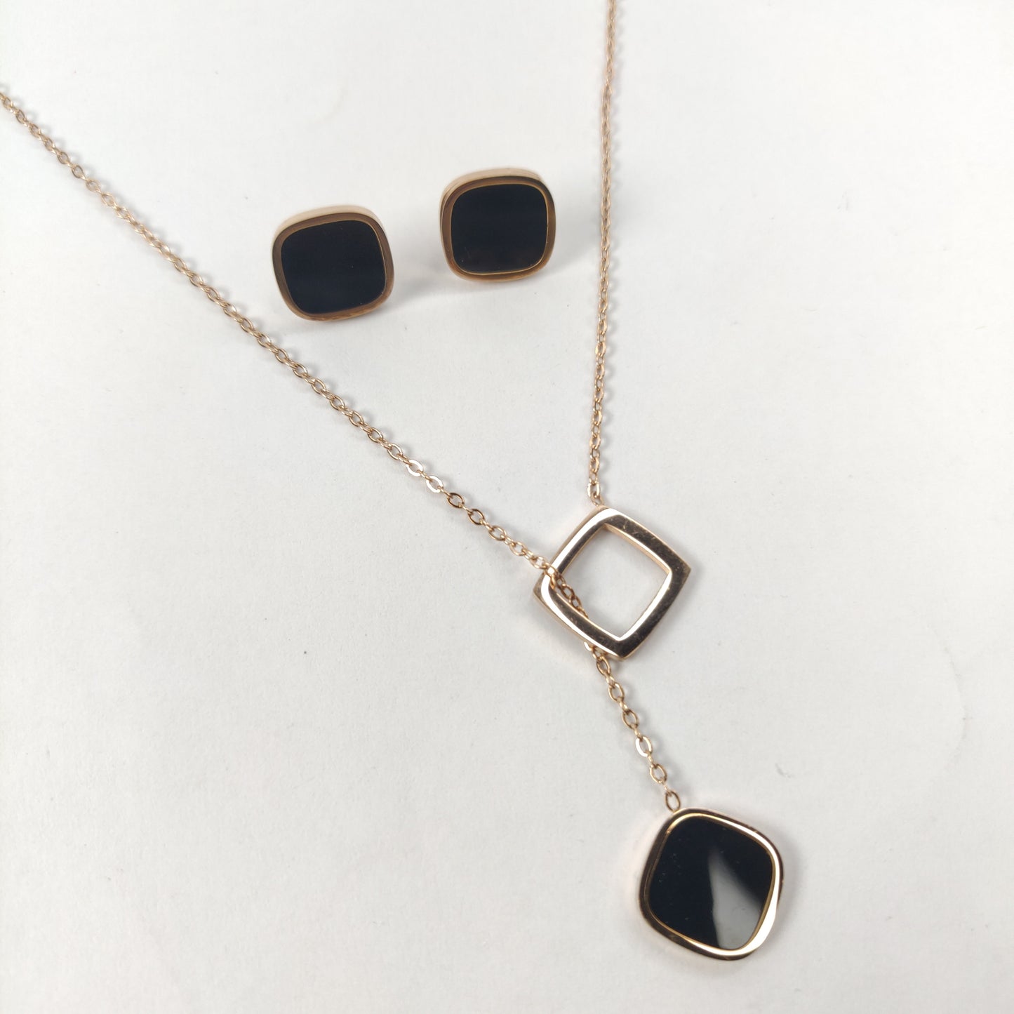 Square Pendant Necklace and Earrings Set