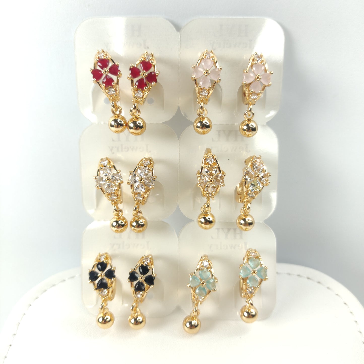 Gold-Plated Floral Hoop Earrings with Gemstone Accents