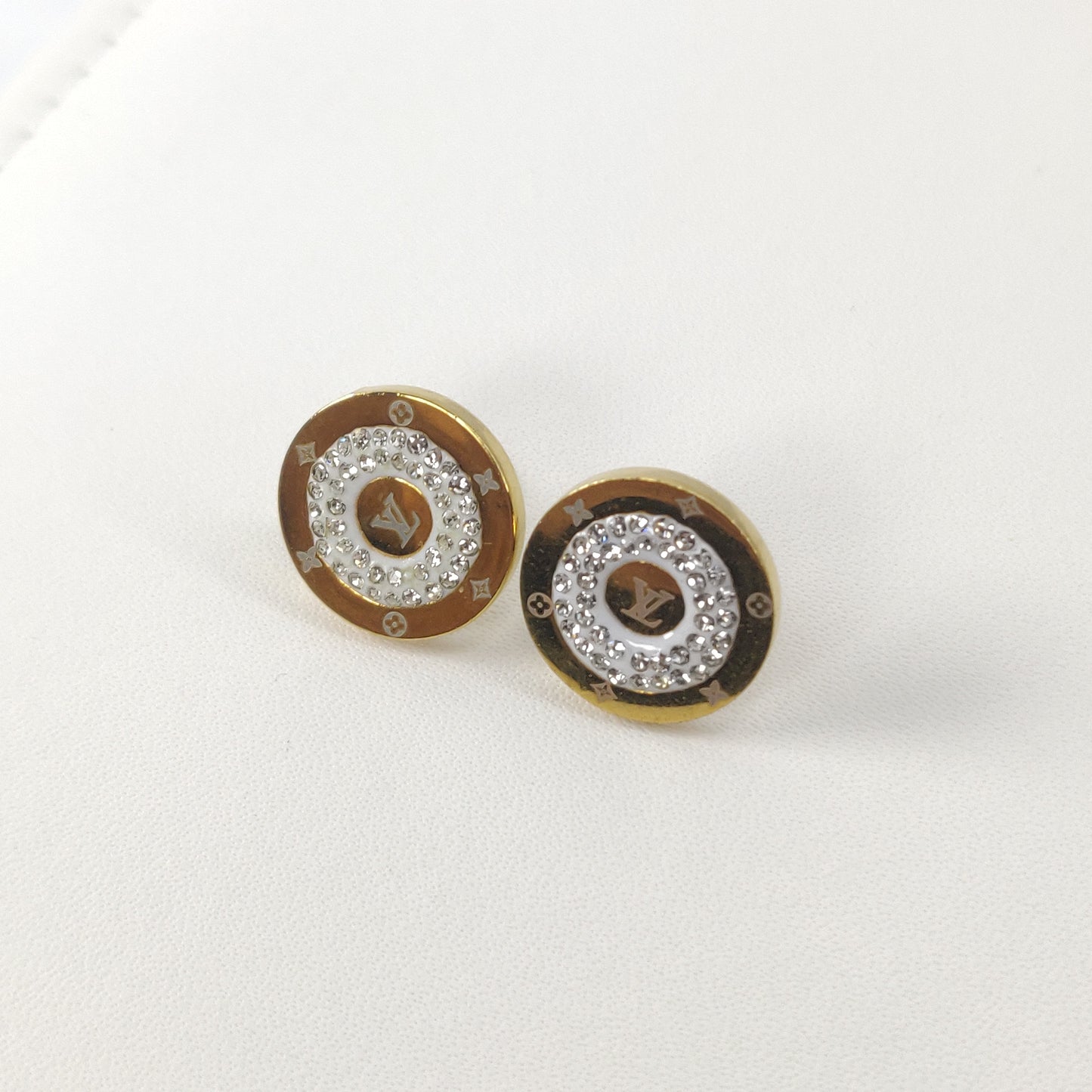 Louis Vuitton Inspired Crystal-Embellished Round Stud Earrings