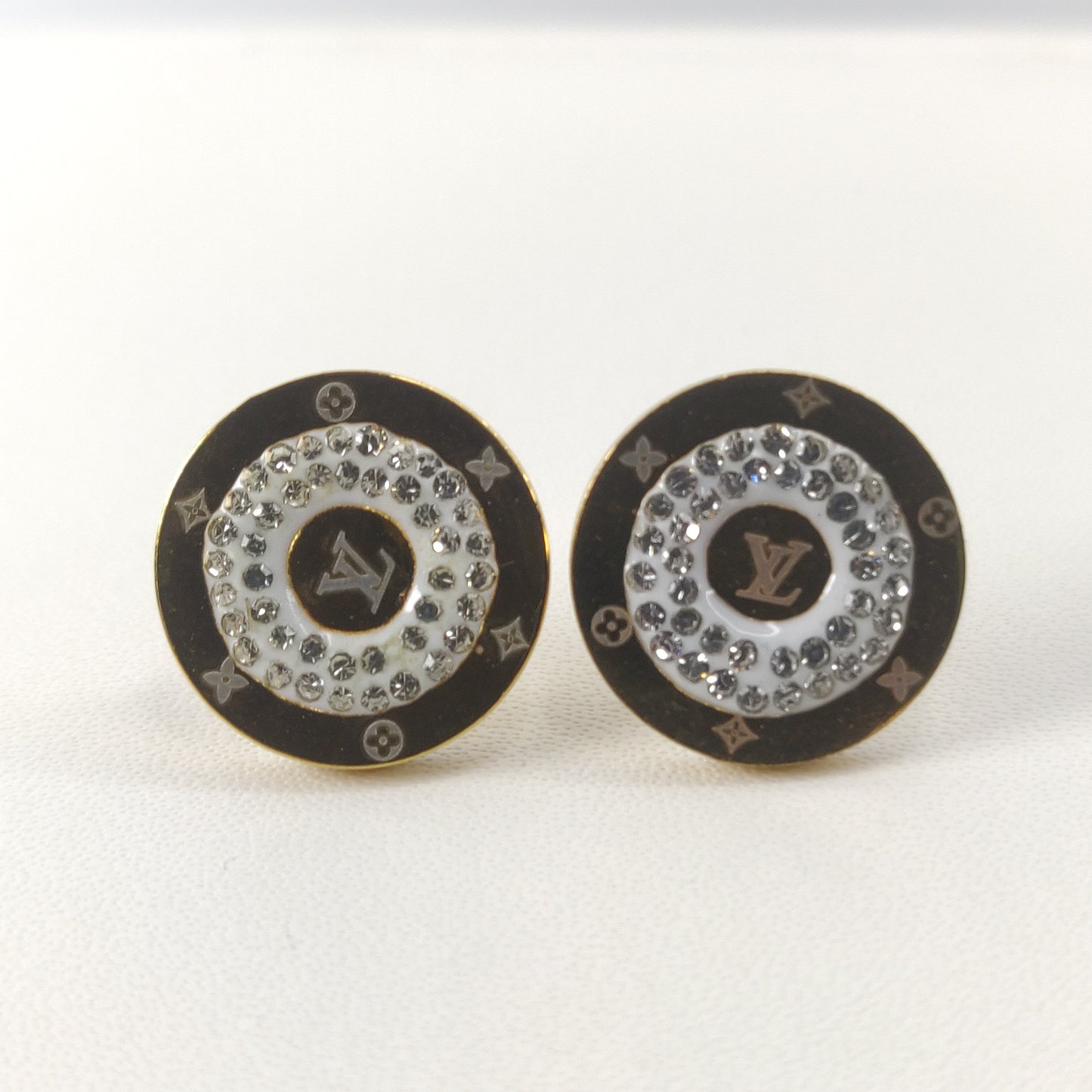 Louis Vuitton Inspired Crystal-Embellished Round Stud Earrings